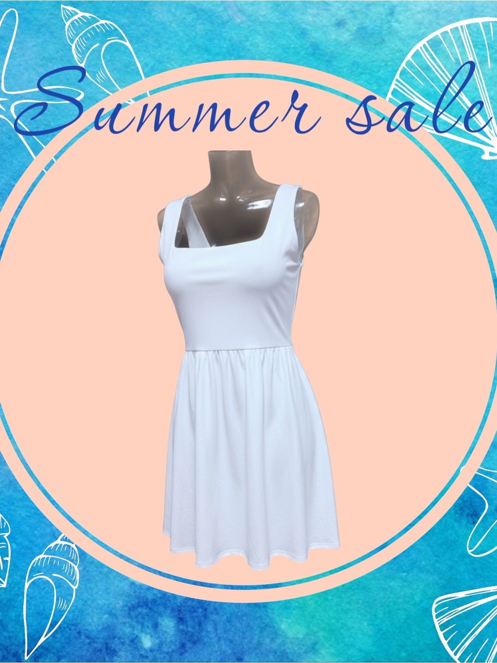 Express White Square-Neck Cross Over Back, with Full Skirt Dress